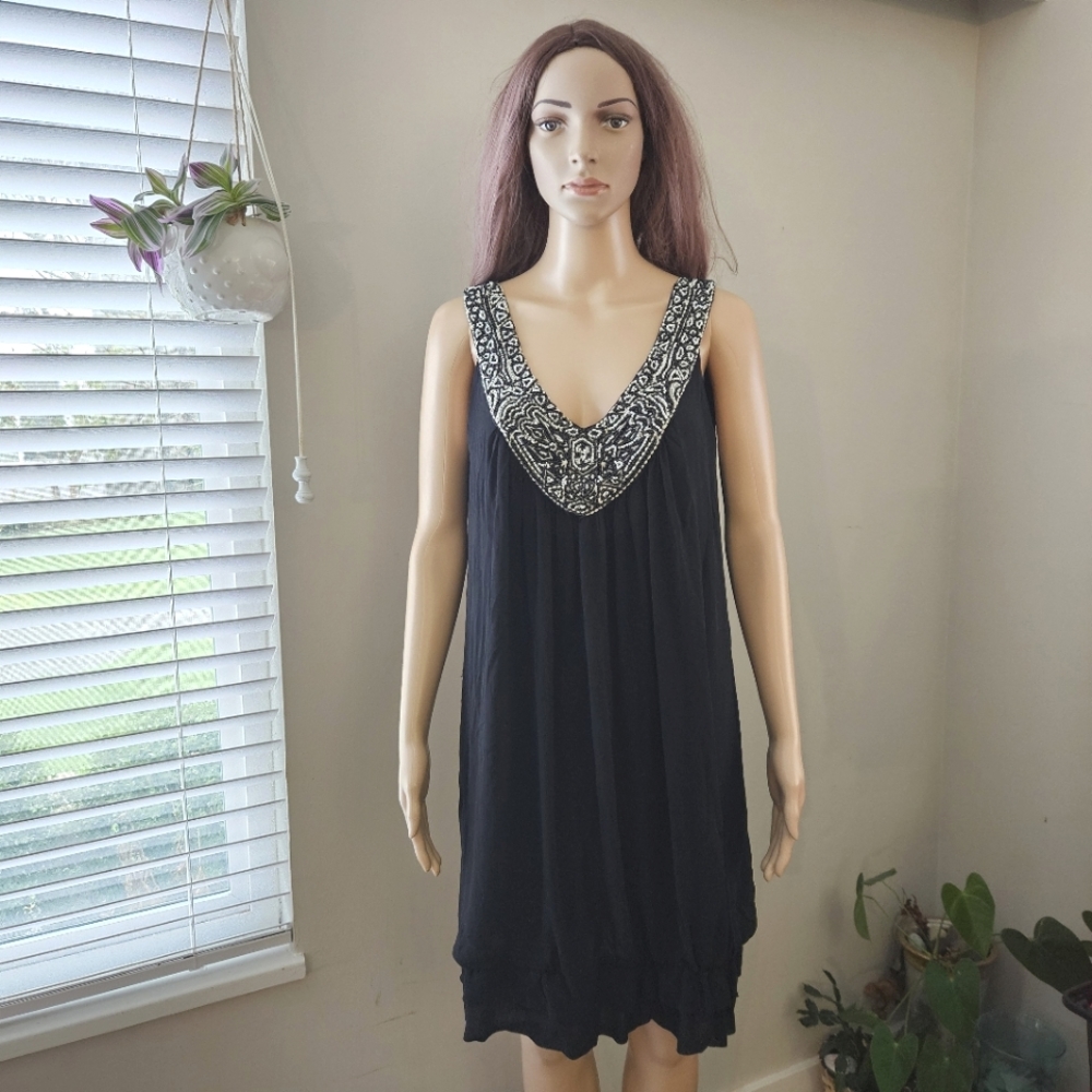 Zara tank Dress v neck beaded midi Y2K